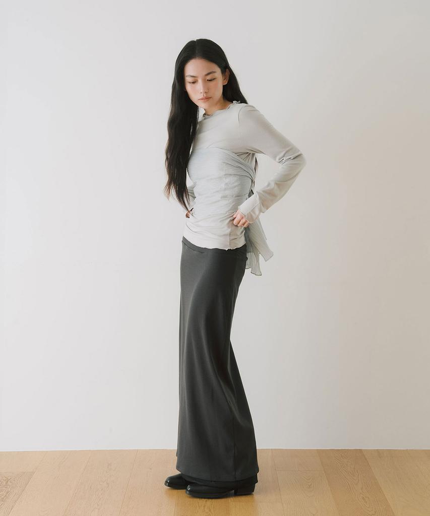 Ieoning Double Layered Shirring Maxi Skirt, Charcoal