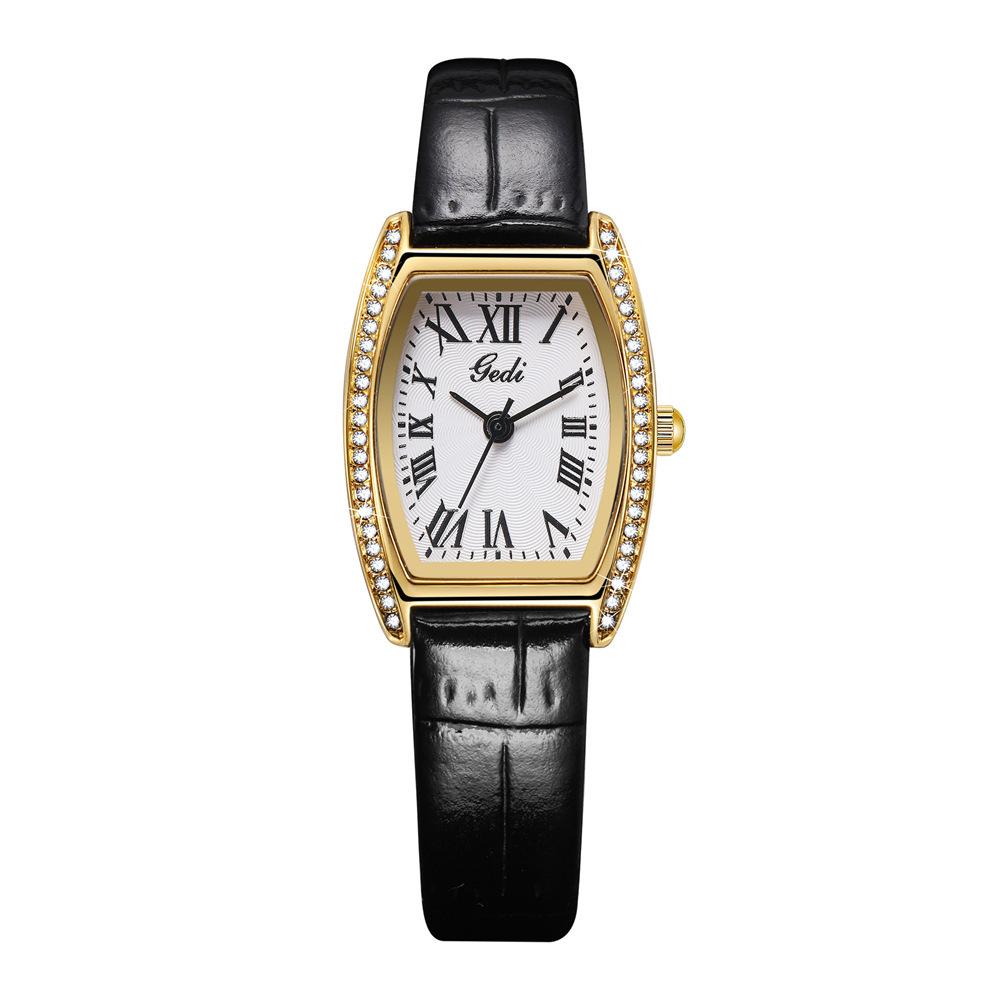 Vintage Roman Graduated Wine Barrel Plate Light Luxury High-End Bamboo Belt Quartz Watch