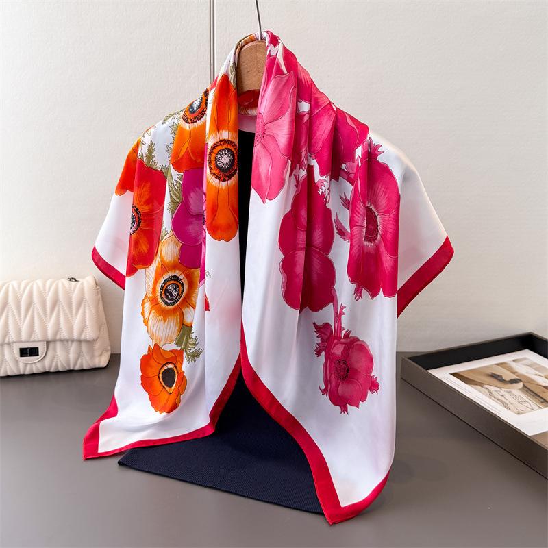 

Korean Version Of Fashion Code, Satin Imitation Silk Printing Large Square Scarf, Silk Scarf, Shawl, Headscarf, Neck Protection, Scarf, Decorative 90*90cm