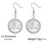 Tree of Life Women's Earrings Stainless Steel Gold Clear Zircon Round Pendant Dangle Earring Amulet Jewelry Gift