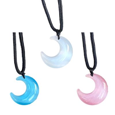 Fashion Crescent Moon Pendant Necklace Natural Stone Choker Neck Chain Elegant Clavicle Chain Necklace Party Jewelry