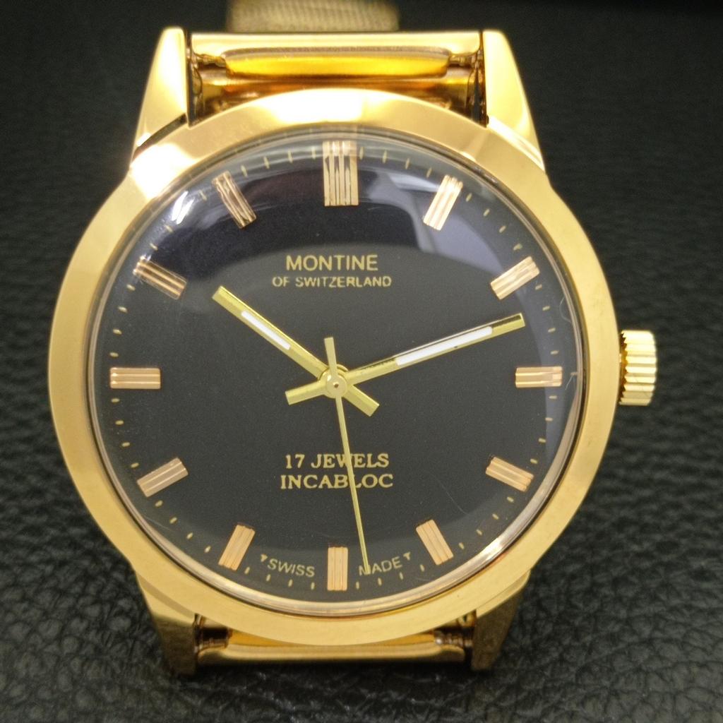MONTINE DE SUISSE VINTAGE 17J INCABLOC MONTRE HOMME PLAQUÉE OR a285401-11