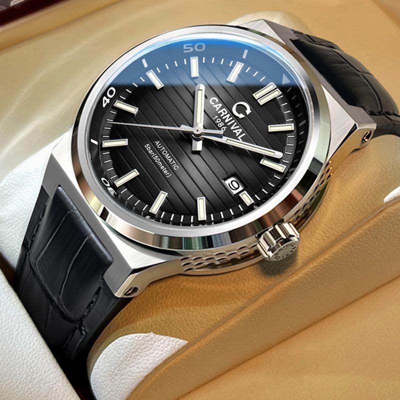 CARNIVAL Automatic Mechanical Watch Man European American Business Leisure Wristwatch Luxury Silver Luminous Waterproof Watch