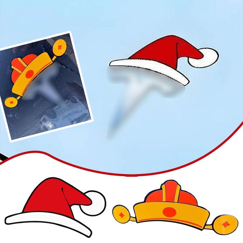 Car Creative Christmas Hat Sticker For Tesla Glass Window Decoration Stickers Car Accessories