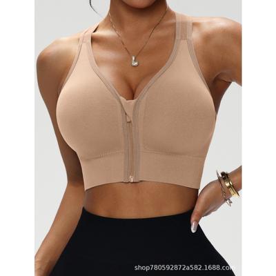 Zip Front Sports Bra Seamless Wireless Padded Workout Tank Top for Gym Yoga Fitness