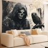 Eerie Grim Reaper Tapestry With An Owl Companion For A Hauntingly Beautiful Wall Accent