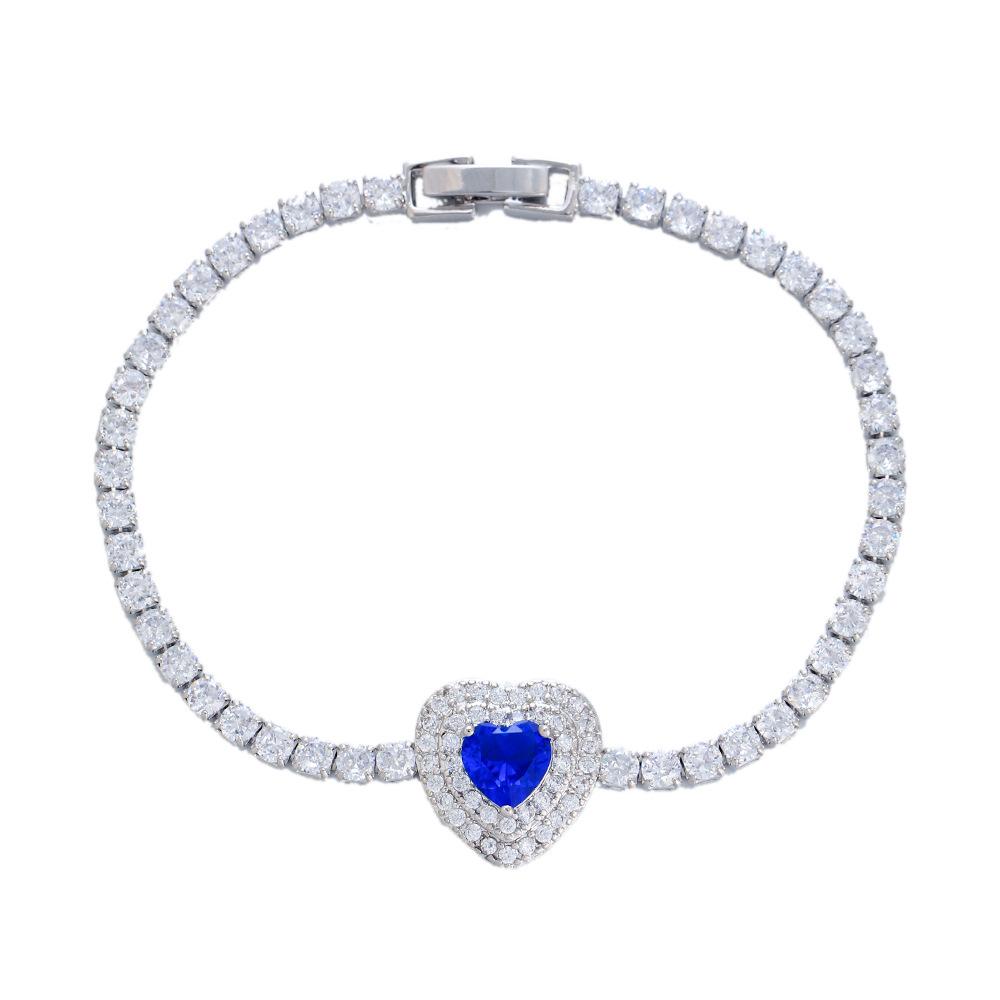 Light Luxury Full Diamond Heart Bracelet Design Micro-Inlaid Zircon Sapphire Jewelry