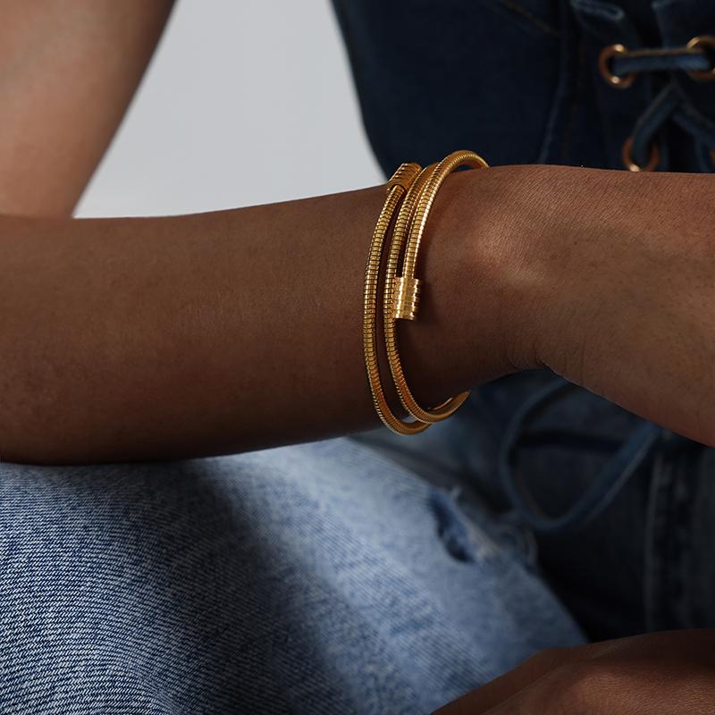 Boho Multiple Layers Bracelet Zircon  Vintage Gold Color Snake Chain Metal Rope Chain Fashion Bracelet For Women