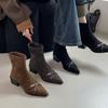Korean Version of Retro Square Head Thin Heel Short Boots for Women 2025 Autumn and Winter New Versatile and Thin Elastic Thin Boots Fashion Boots for