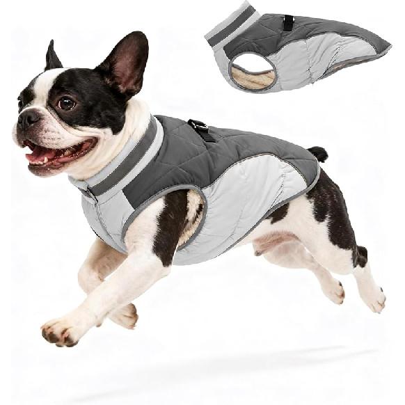 Dog Coat for Medium Dogs, Adjustable Dog Jackets for Cold Weather, Reflective Winter Coat with Built-in Harness, Snowsuit Fits Dogs 14-25 lbs and Up,