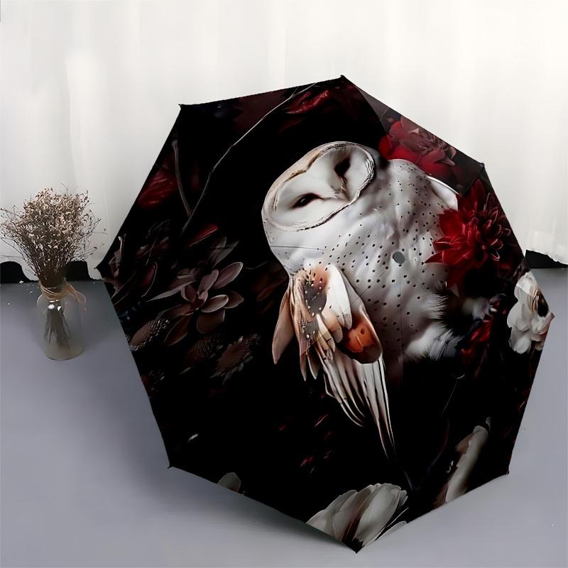1pc Owl FlowersOpen/Close Umbrella-Windproof, Compact Travel Umbrella, Sturdy 8-Rib Shaft, Outdoor Accessory1214