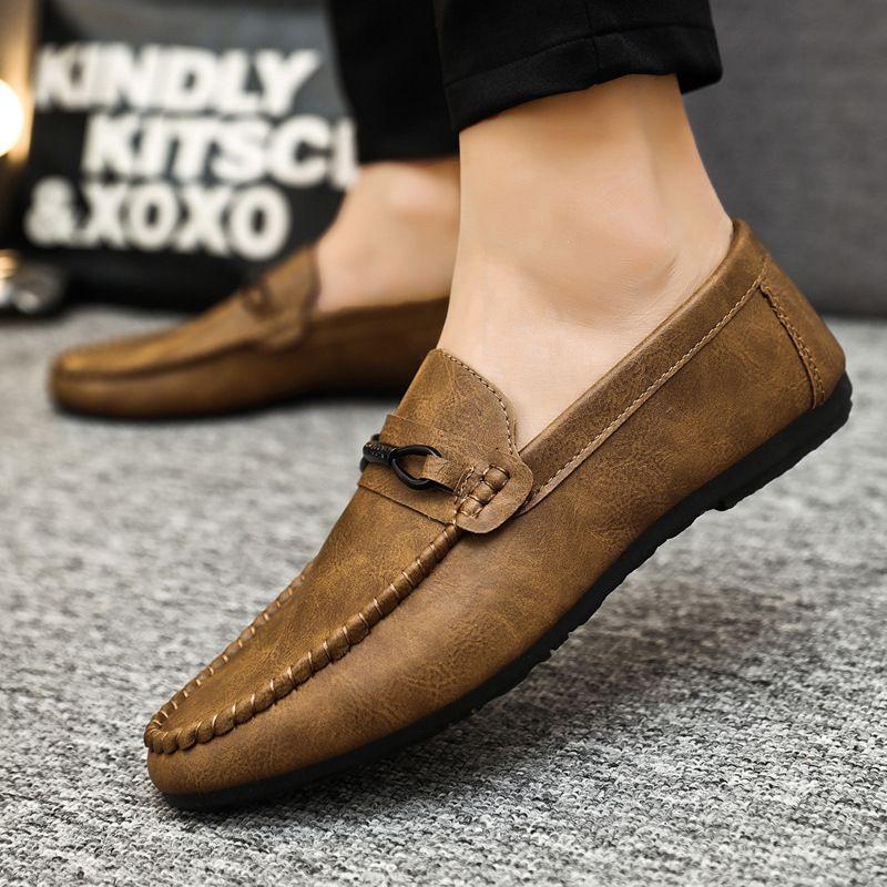 Summer new men's lazy breathable driving men's casual leather shoes men's soft soles