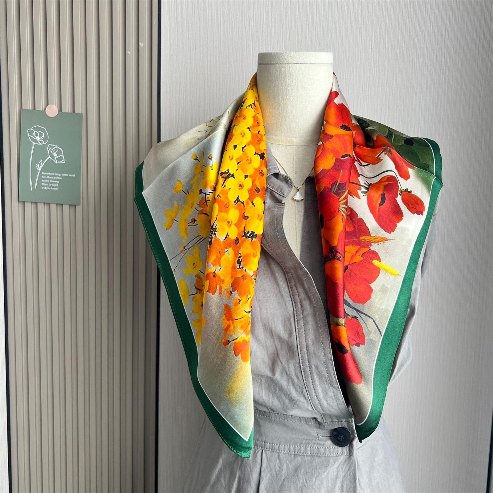 

Популярный стиль 70X70CM платок женский дорожный пляжный шелковый шарф модный принт буква платок новый четыре сезона маленькие шарфы 70X70CM