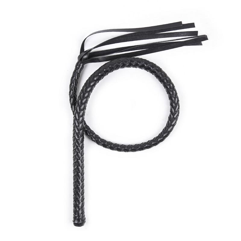 Black Hand-woven Leather Whip - 120cm Erotic Snake Horsewhip for Teaching and BDSM