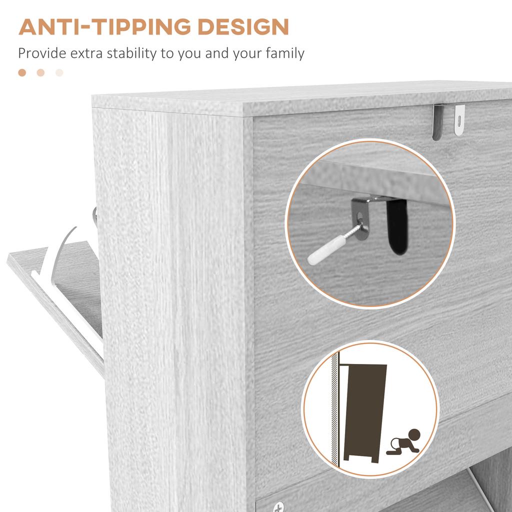 12-Shoe Flip Drawer Storage Cabinet - Grey Wood-Effect