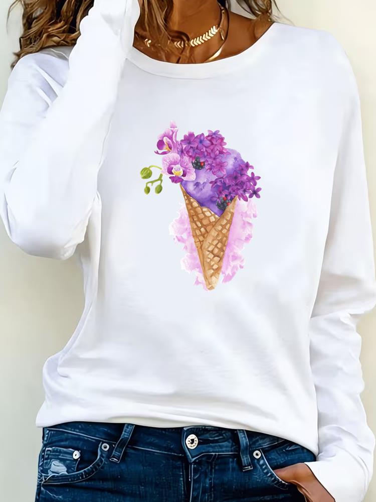 

(Asian Size) cartoon cute 90s Tee Lady Printed Female Clothing Women T Shirt Casual Fashion Top Long Sleeve Graphic T-shirts S