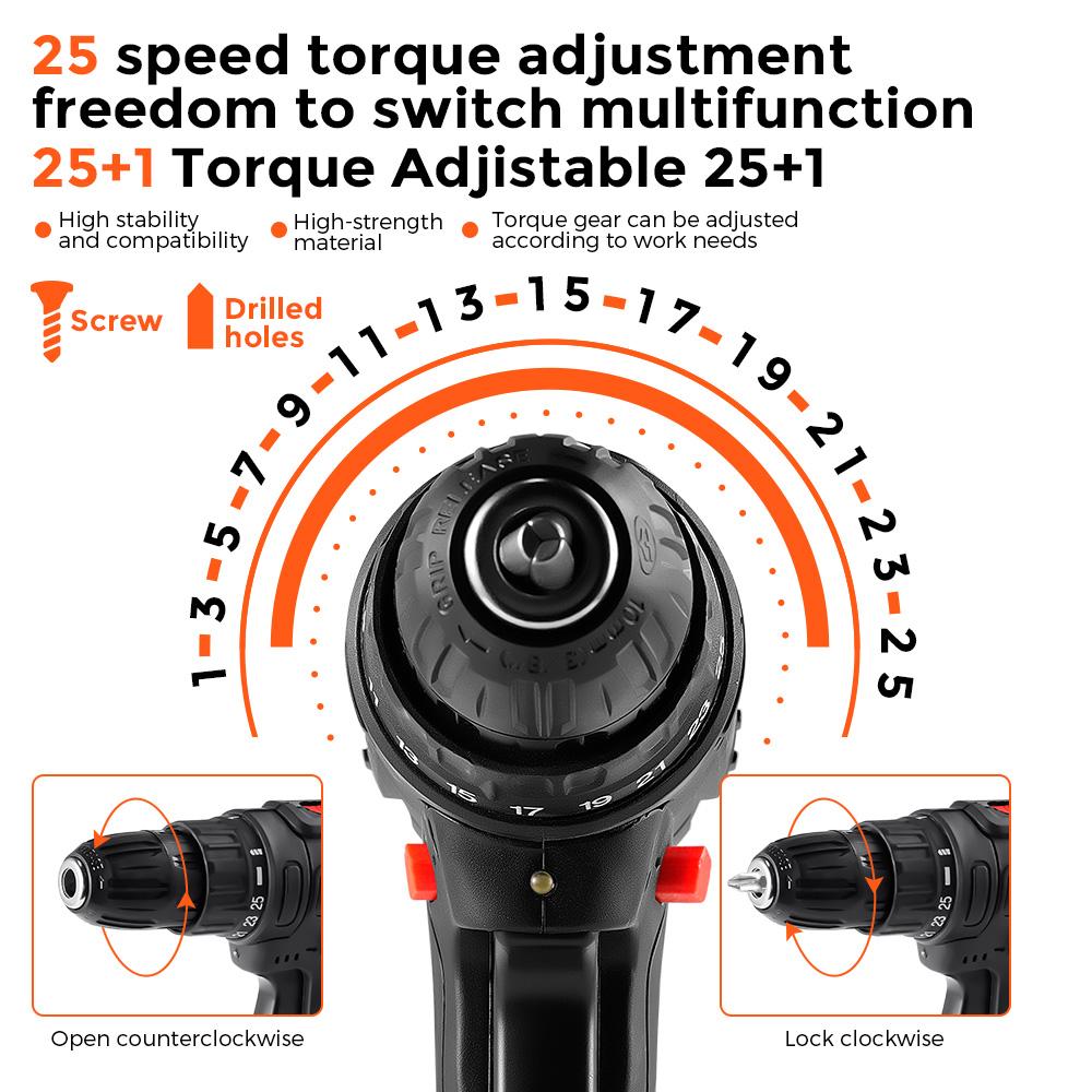 Electric Screwdrivers POWTOOLS - 21V - 1 Batteries Lithium + 28 Accessoires + Chargeur