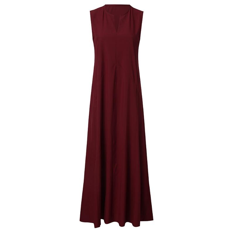 Women's Deep V-Neck Solid Color Sleeveless Long Dresses