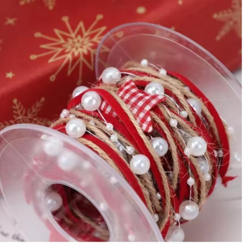 5M Christmas Ribbon Decoration Star Bead Chain Ribbon Xmas Tree Ornament DIY Christmas Gift Box Packaging 2026 New Year Natal