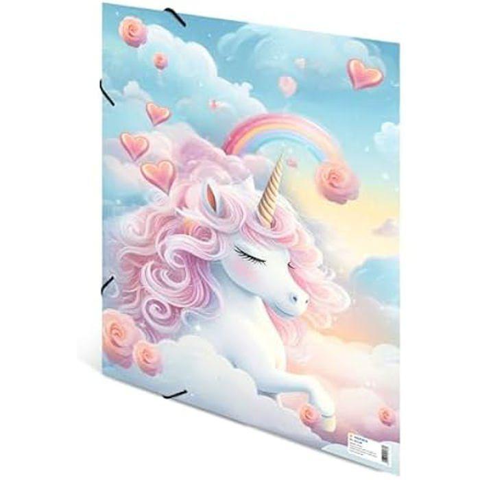 Classeur A3 - HERMA - Happy Licorne - Élastique - Carton durable - Motif coloré