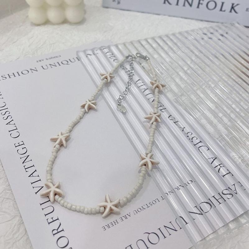 Starfish Charm Choker Chain Beaded Necklace for Women Stylish Neck Jewelry Gift