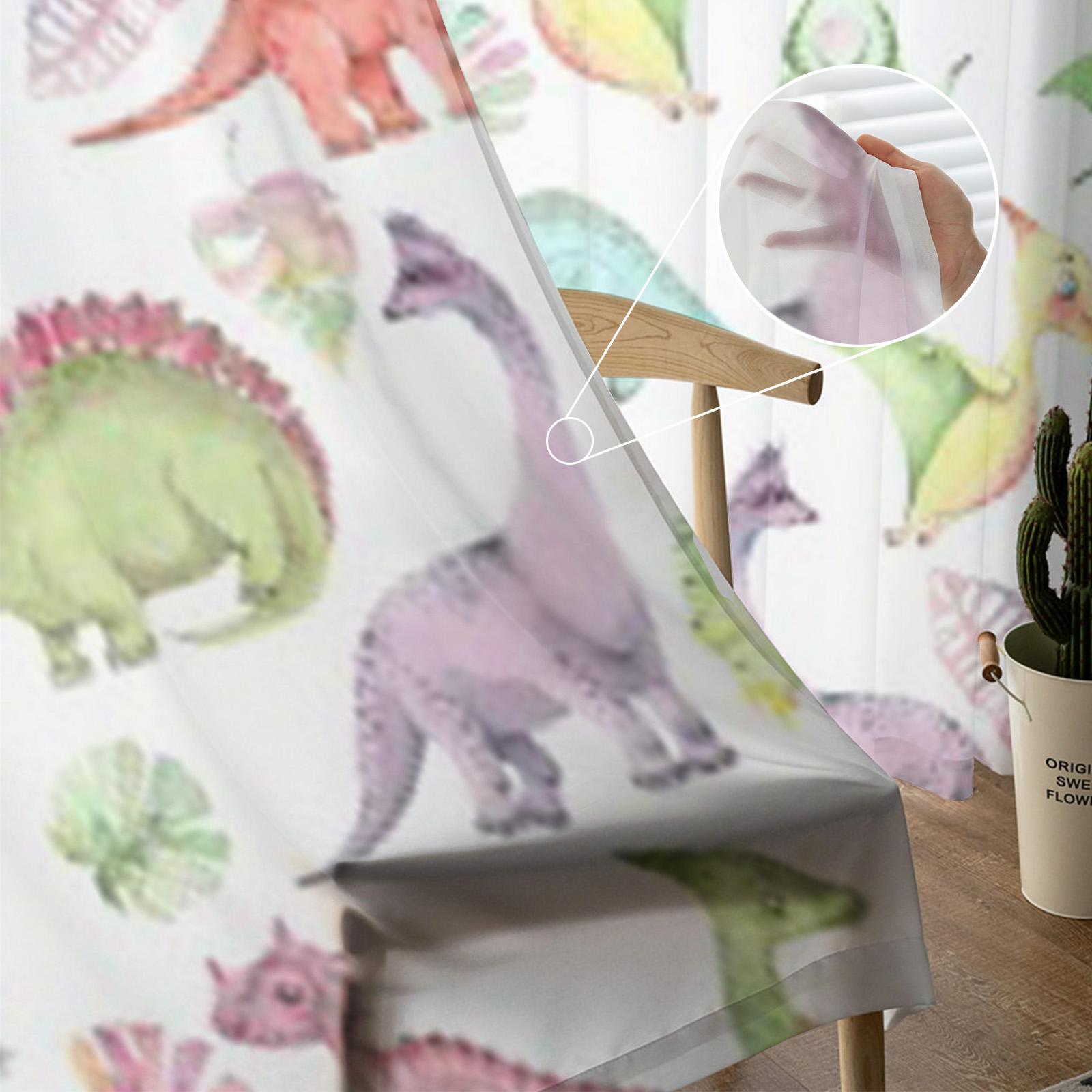 Акварельные динозавры прозрачные шторы для гостиной прозрачный тюль оконные украшения — фото 3