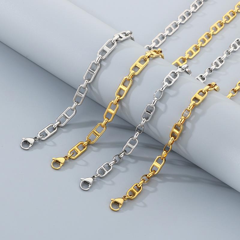 Hipster Hip Hop Japanische Kette Herren Halskette, Beliebtes Persönlichkeitsdesign Schweinenase Kette Armband Set Accessoires