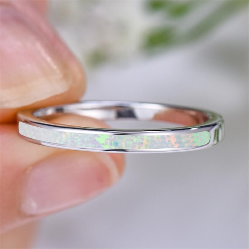 Damen-Charme-Ringe mit weißem Feueropal-Stein, Kupferfarbe, Hochzeits-Schmuck für Frauen, kleiner, dünner, runder Verlobungsring 8