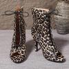 Plus Size Leopard Print Strappy Lace-Up High Heel Sandals - European & American Style