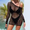 Sexy One-Shoulder Mesh Lingerie Skirt - Long Sleeve, Quick-Release, Backless, Hot Temptation