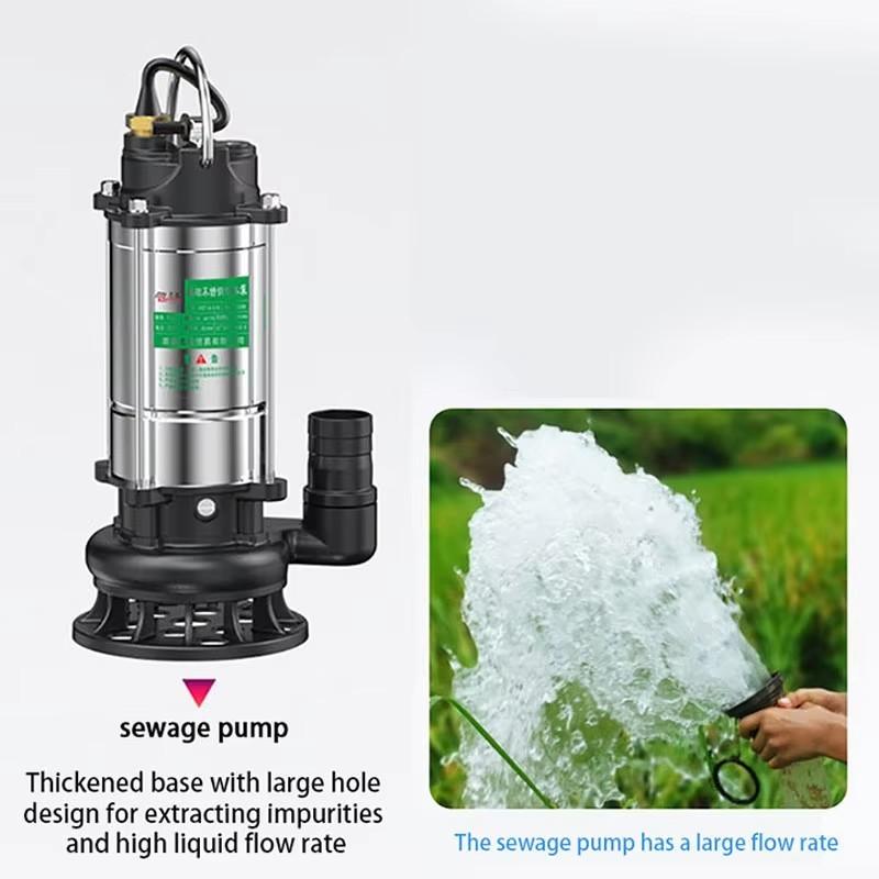 370W/750W Stainless Steel Submersible Pump Drainage Irrigation Self-priming Sewage Pump Agricultural Pumping Garden Tools