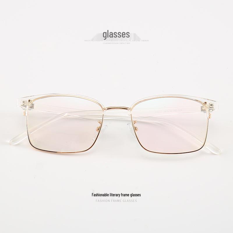 

Trendy Round Semi-Rimless Ultralight Eyeglass Frames for Men & Women Black Gun C3