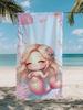 Cute Mermaid Beach Towel,Microfiber Soft Absorbent Quick Dry, Oversized for Beach Pool Travel,Sea Creature Print Towel for Girls