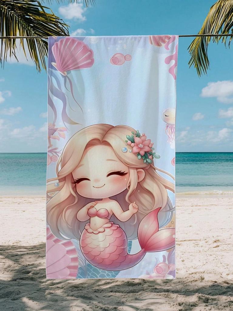 Cute Mermaid Beach Towel,Microfiber Soft Absorbent Quick Dry, Oversized for Beach Pool Travel,Sea Creature Print Towel for Girls
