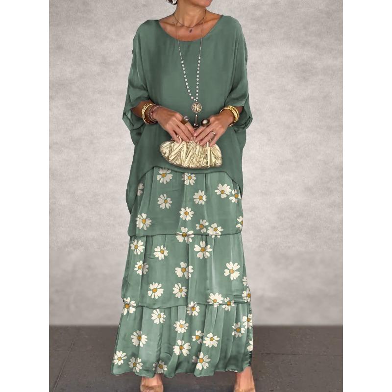 Women's Fashion Summer Spring Solid Color Print 2/1 Sleeve O-Neck Casual Dresses