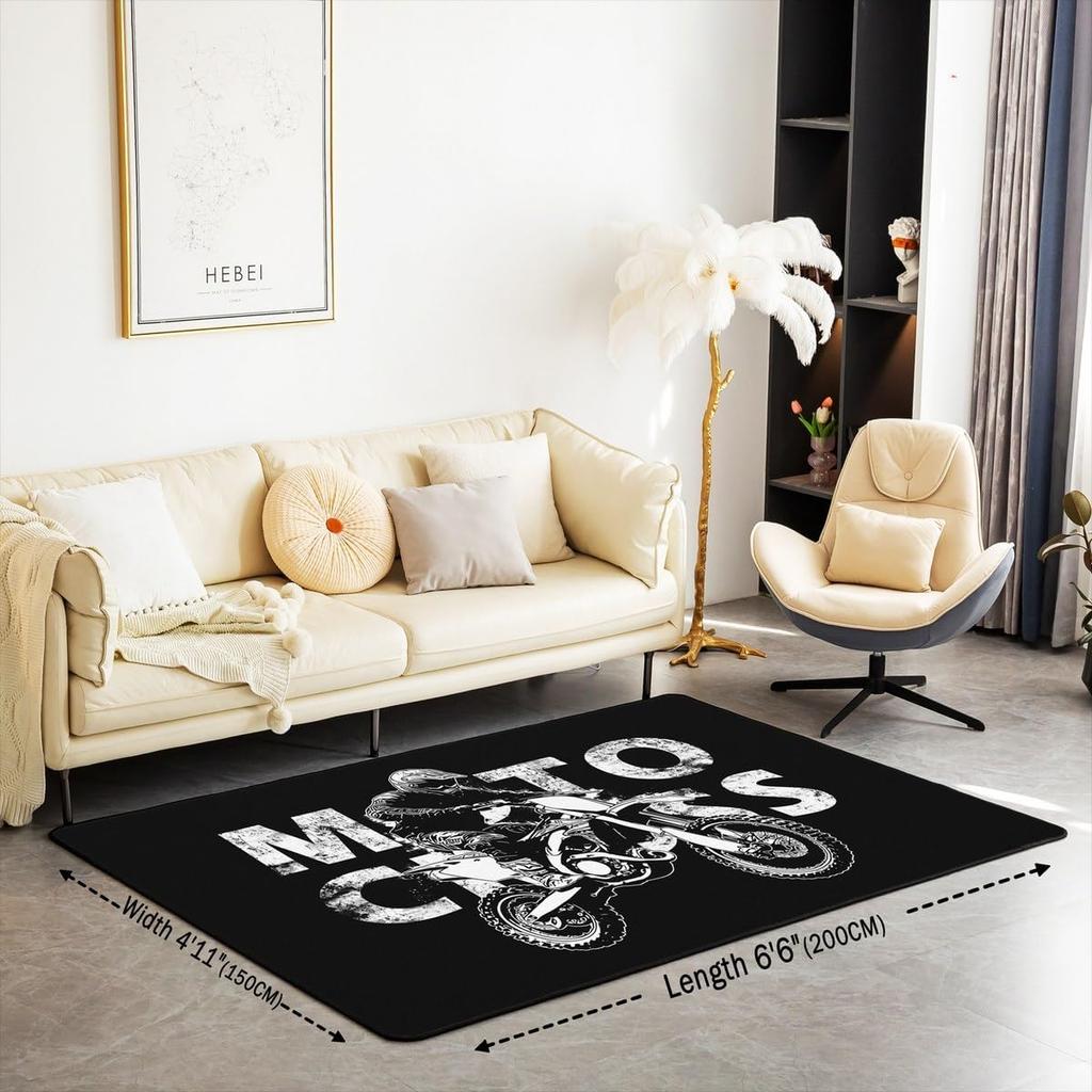 Motocross Rider Area Rug for Living Room and Bedroom, Dirt Bike Motorbike Sports Carpet, Soft Extreme Sports Floor Mat