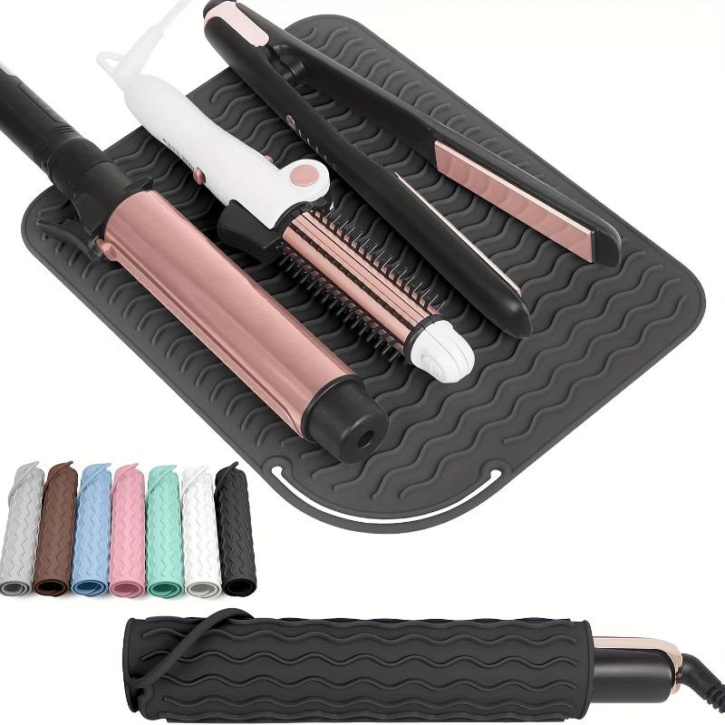 Tapis de voyage 2-en-1 en silicone résistant à la chaleur et sac de rangement protecteur antidérapant pour fers à boucler, pinces plates - Organisateur portable d'outils de coiffure