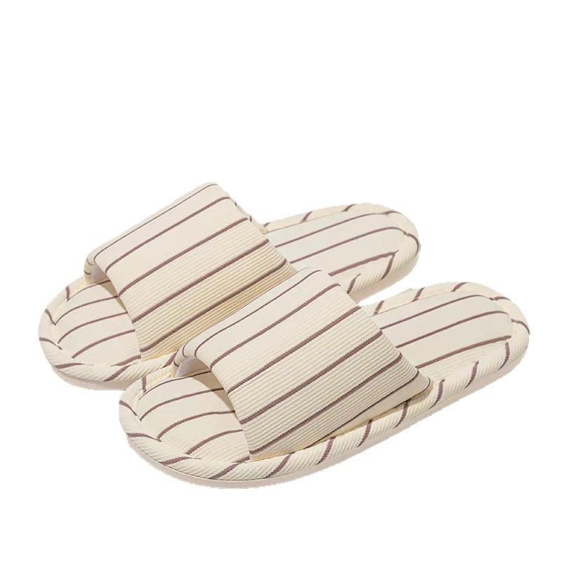 New linen mop universal in all seasons, simple striped air-conditioned room sweat-absorbing soft bottom home cotton and linen slippers ins