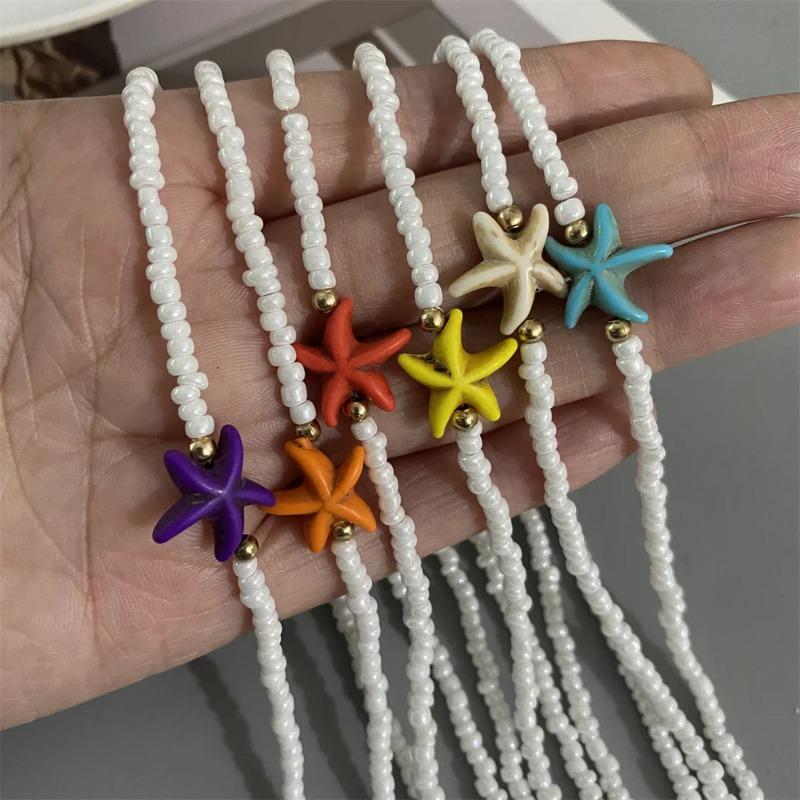 Shell Starfish Woman Short Necklace Summer Bohemian Holiday Gift Handmade Choker White Seed Beads Neck Jewelry Holiday Gifts