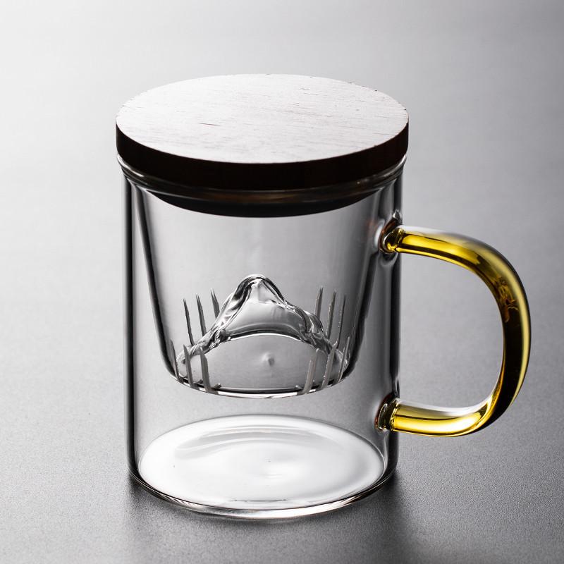 

С ручкой Фильтруемая Трехкомпонентная Чашка Чайная Сепарация Чашка для чая Гуаньшань Высокоборосиликатное стекло Офисное Жаростойкое стекло 350ml