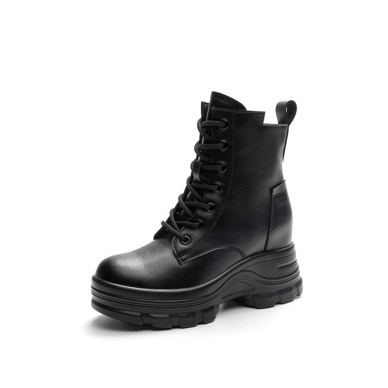 Women's shoes autumn and winter new muffin bottom thick-soled slope heel heightened high-top casual lace-up short boots women's tide