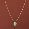316L Stainless Steel New Fashion Fine Jewelry Oval Sea Blue Opal Beaded Charm Snake Chain Choker Necklaces Pendants For Women