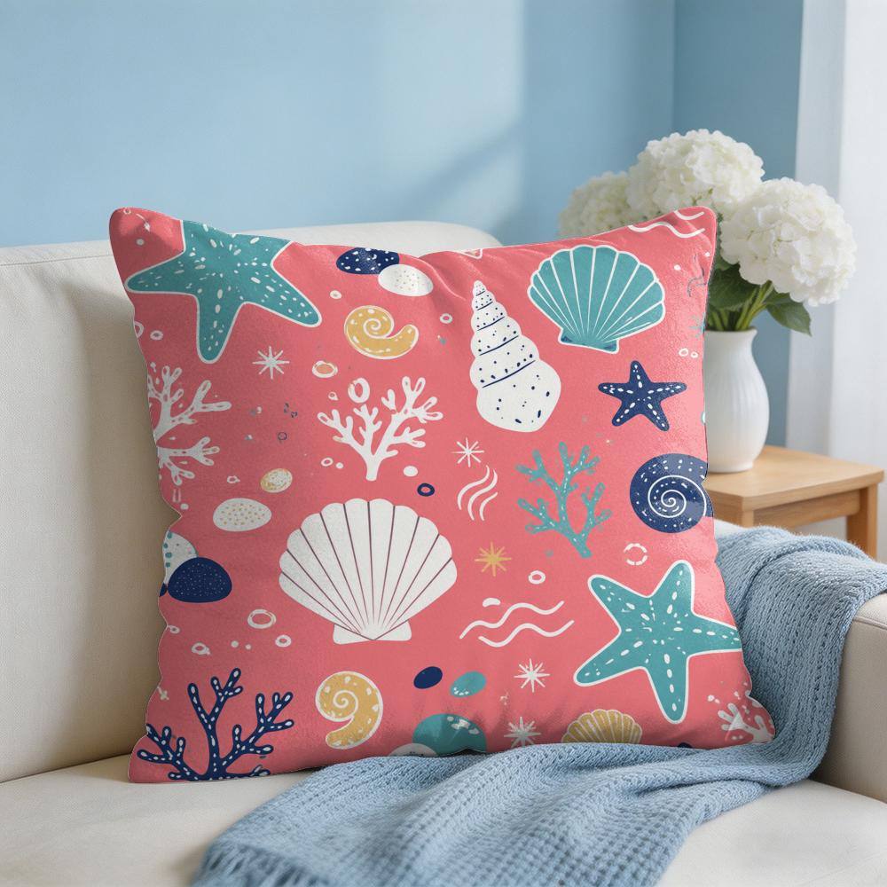 Starfish Conch Cushion Cover Short Plush Soft DoubleSided Printing Pillow Case Cozy Sofa Bedroom Home Decor Gift