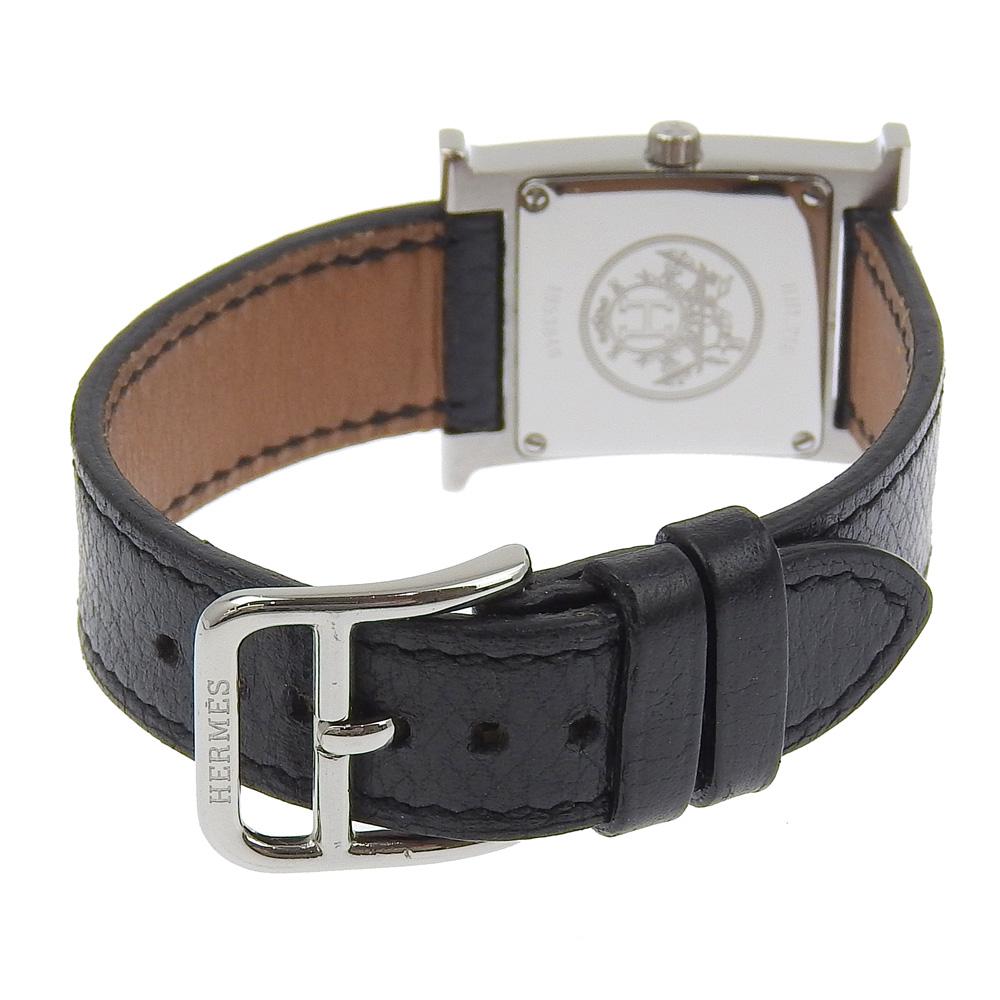 Hermes Heure H Uhr Uhren HH1.210 schwarzes Zifferblatt Edelstahl/Leder Quarz Analoge Anzeige Damen Gebraucht