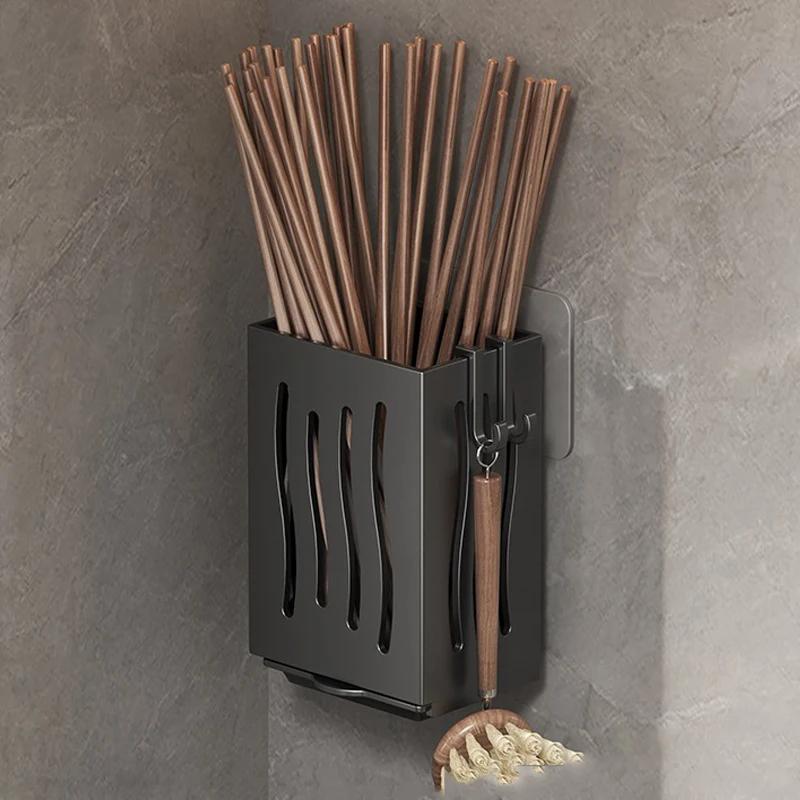 Kitchen Utensil Rack-Multifunctional Draining Chopstick Holder,Wall-Mounted or Freestanding Cutlery Storage Box, Plastic