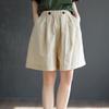 Womens Pure Cotton Solid High Waist Wide Leg Loose Plus Size Five Point Shorts