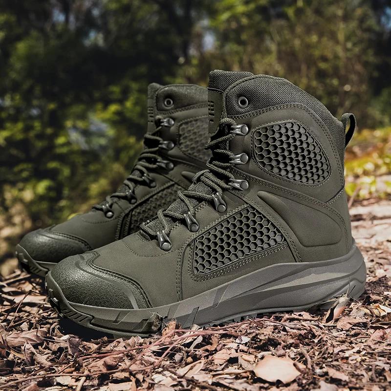 2026 Fashion Men's Desert Combat Boots Outdoor Leather Hiking Shoes Men Hunting Work Safty Boots Men's ankle boots