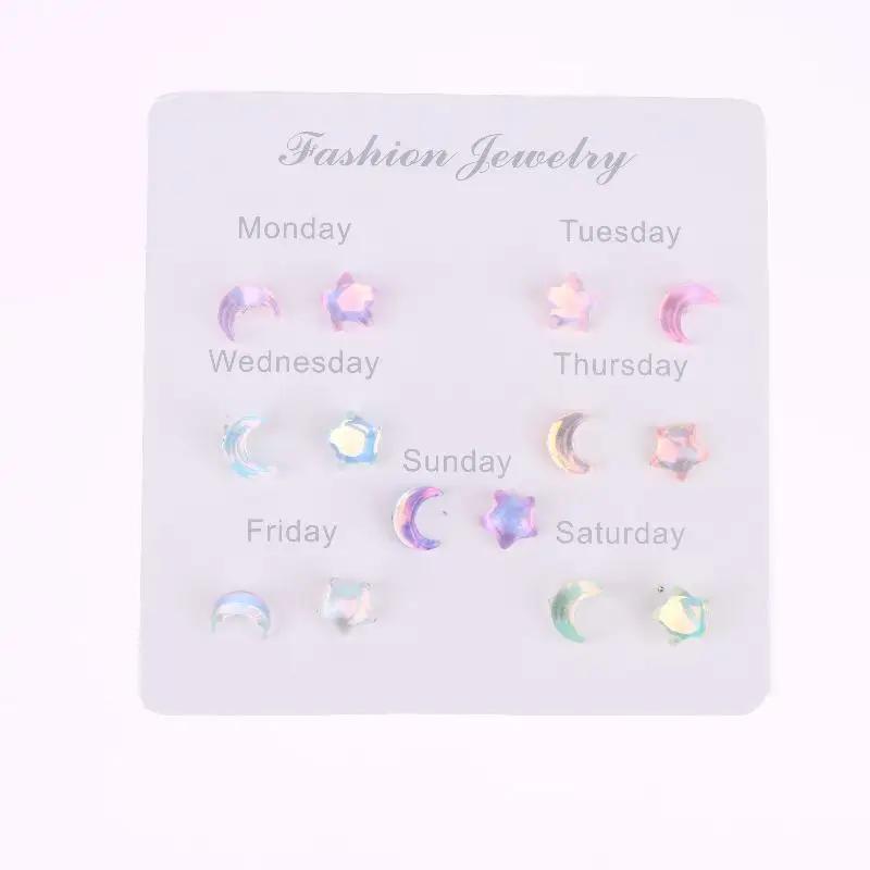 6/14Pcs Mini Colorful Earrings Sets For Women Star Moon Piercing Ear Stud Accessories Jewelry Girl Gifts