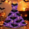 Womens Halloween Print Off Shoulder Dress Vintage Punk Party Dress Flared Skirt Sleeveless A Line Dress