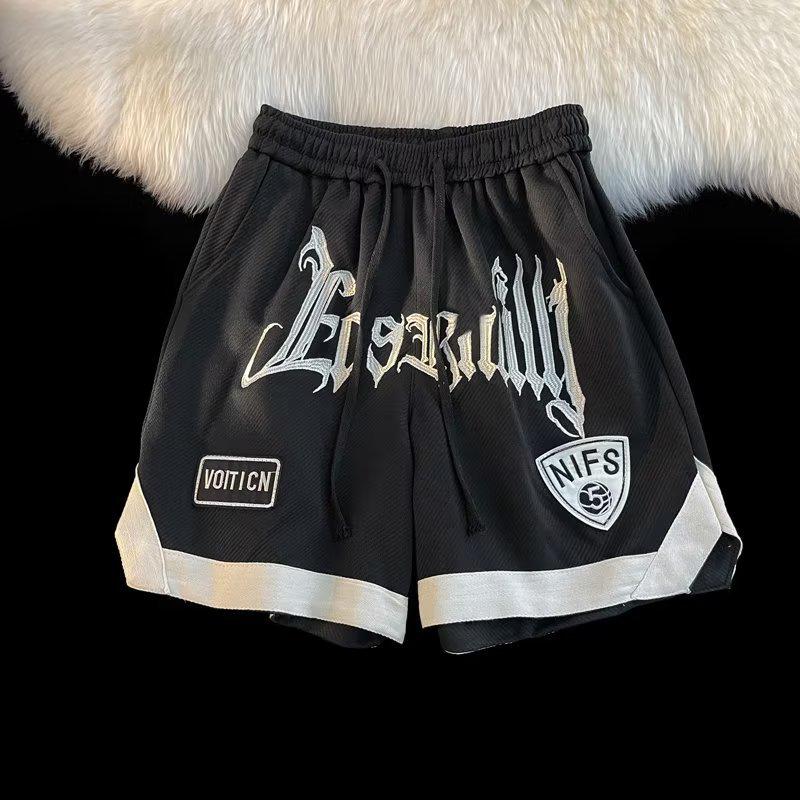 Herrsommar Hip-Hop Kontrastfärg Basketshorts med Broderade Bokstäver